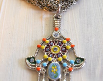 Necklace Vintage with Hamsa Hand Festival Jewelry Boho Chic Protection