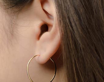 Medium Hoop Earrings, Sterling Silver, Gold Plated, Gold Filled Hammered Wire Hoops, Hoop Earrings,, Handmade Lunaijewelry, Gift Mom, EAR004