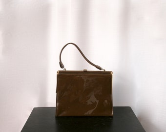 RESERVED 1960's Tall Chocolate Brown Vinyl Handbag