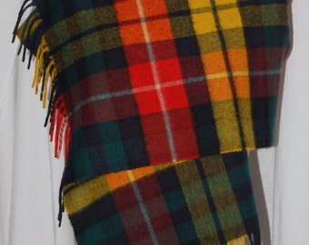 Back to school sale, Vintage cashmere scarf, johnston's of elgin, bloomingdales, buchanan tartan, plaid scarf, fringe scarf, pre season sale