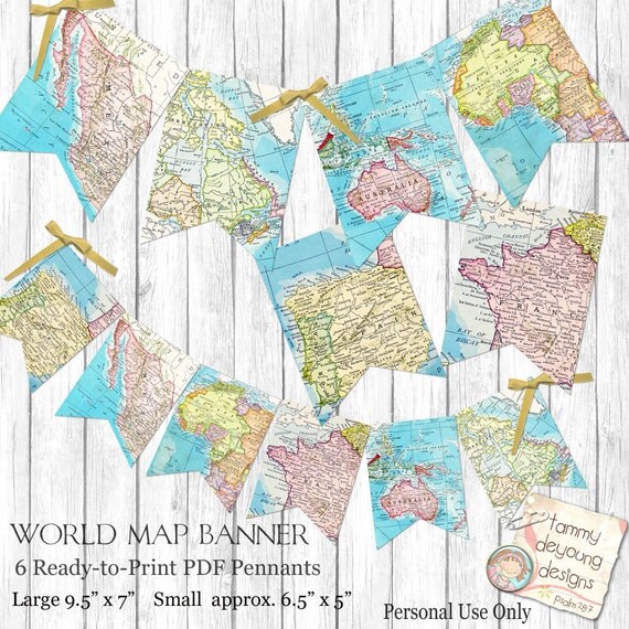 World Map Bunting. Map Garland Printable Map Banner travel