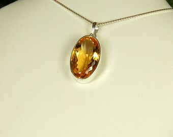 Citrine Pendant, Golden Sparkle, Large Citrine, 20+ Cts, Sterling Silver, November Birthstone, Golden Citrine, Big Oval Citrine,