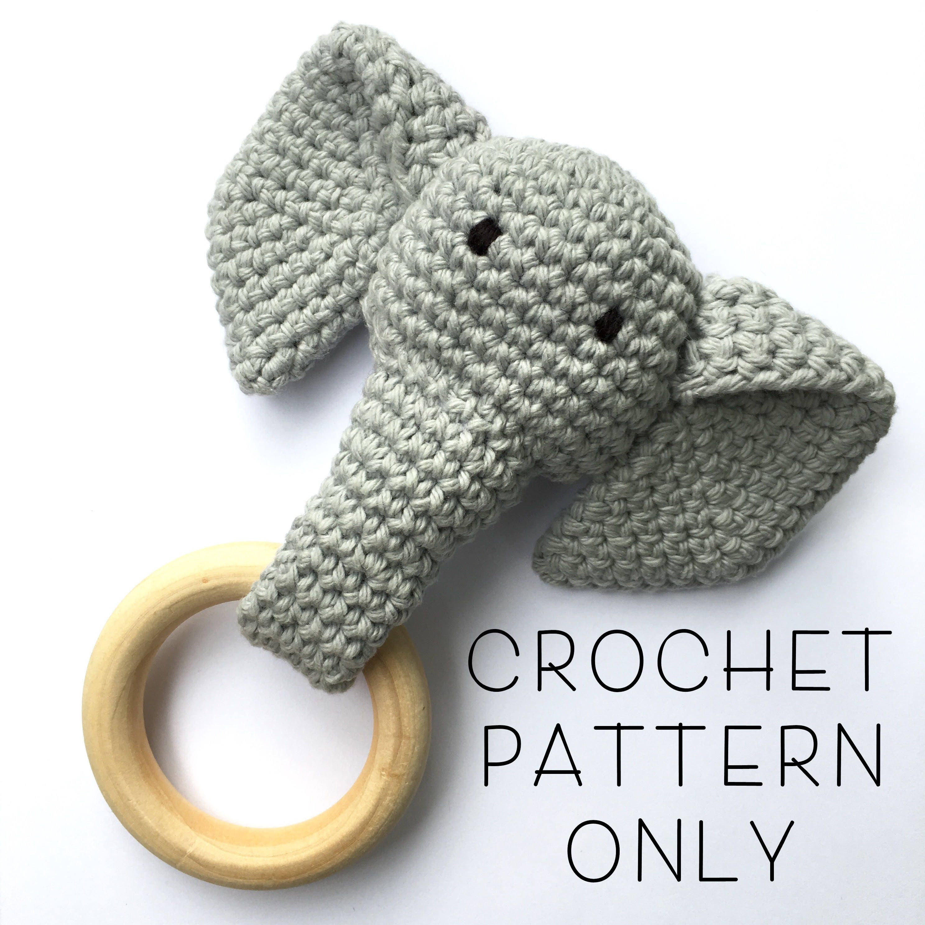 Crochet PATTERN ONLY Grey Crochet Elephant Teething Ring