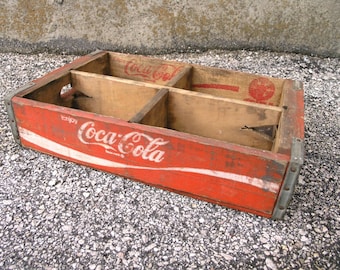 Vintage 1971 Coca Cola Crate Mini Wooden Crate Shelf Advertising Beverage Box Shelf 4 compartment soda crate Wood Storage Plant Holder