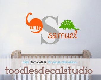 Dinosaur Wall Decal - Dino wall stickers - Name Decals for boys - Nursery Dinosaur Art - monogram decal for kids room