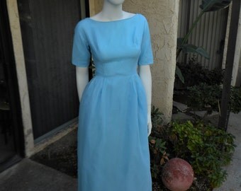Vintage 1960's Lorrie Deb Baby Blue Evening Dress - Size 4