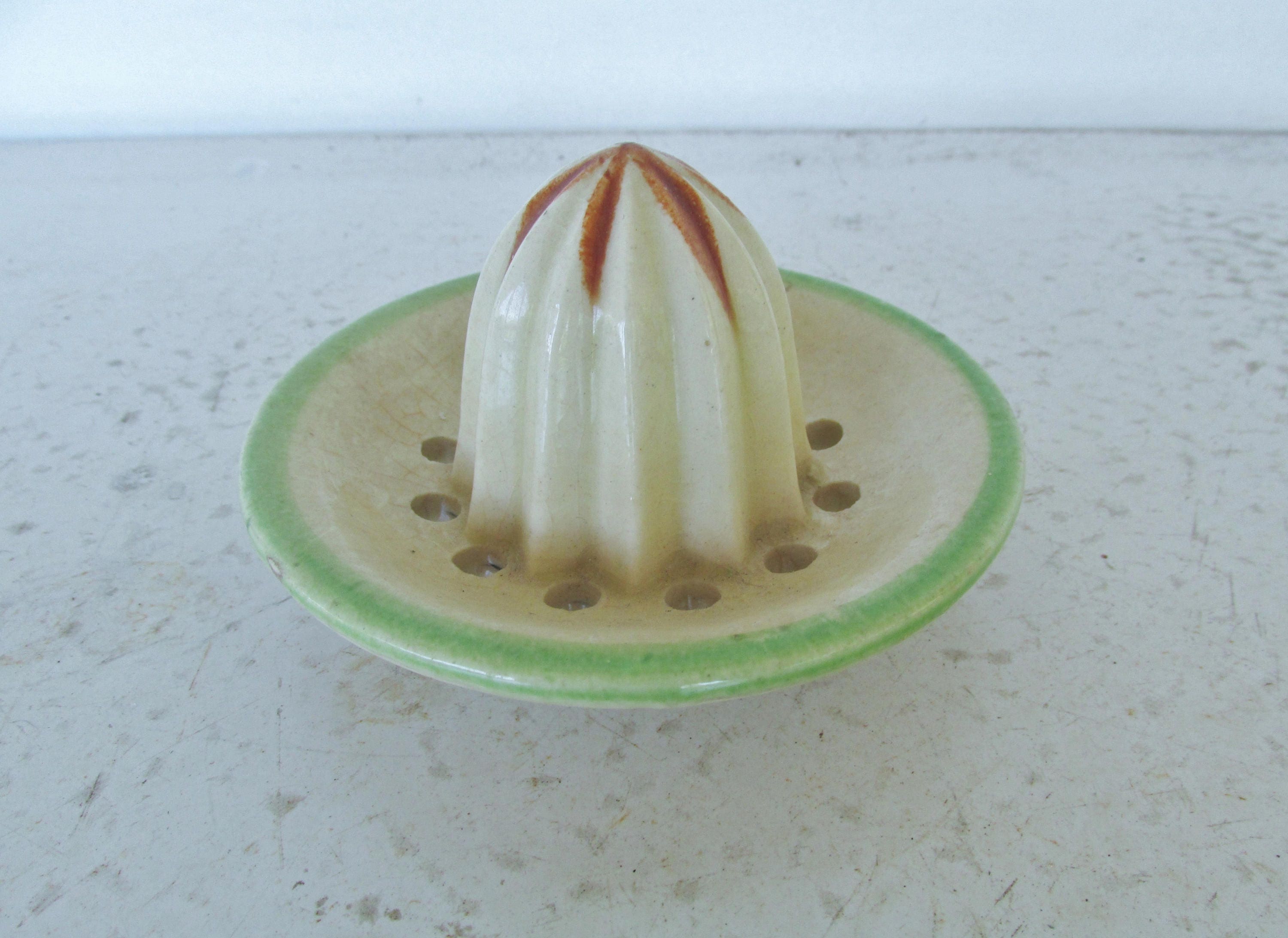 Antique Ceramic Juicer Hand Held Small Vintage Art Pottery
