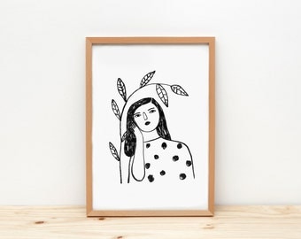 Woman and branch B&W - print - 8 x 11.5 - A4 - by Depeapa