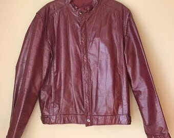 Vintage Cafe Racer Oxblood Red Leather Motorcycle Jacket size 42 Fantastic International