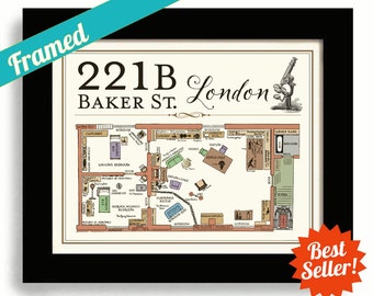 Fathers Day Gift Sherlock Holmes Framed Artwork BBC 221B Baker Street House Crime Scene Sherlock Gift Dr Watson Detective London England