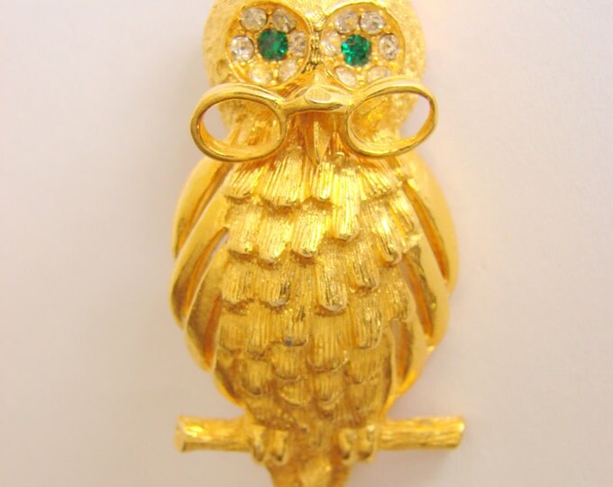 Vintage Designer Signed Frances Hirsch Rhinestone Figural Owl Brooch Jewelry Jewellery