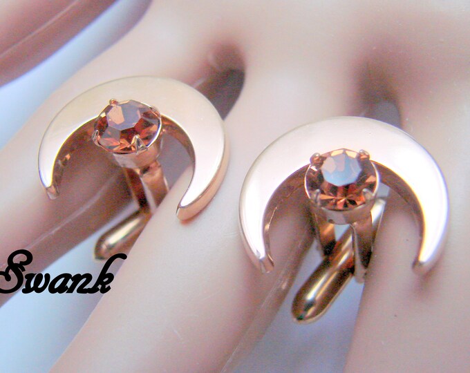 Vintage Retro Swank Topaz Rhinestone Cufflinks / Wedding / Moon Motifs / Designer Signed / Mens Vintage Jewelry / Jewellery