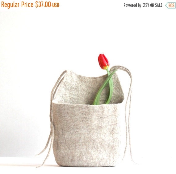 Hanging basket toys organizer felted wool bag natural by AgnesFelt