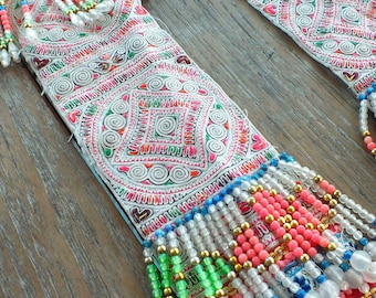 Vintage Hmong Fabric, handmade tapestry textiles, hill tribal fabric