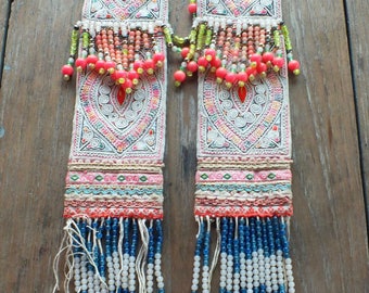 Vintage Hmong Fabric, handmade tapestry textiles, hill tribal fabric