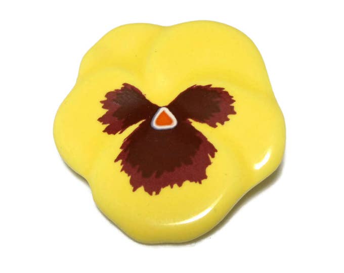 FREE SHIPPING Avon floral brooch, yellow pansy pin, 1980s signed Avon, yellow and brown