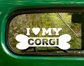 I Love My Corgi Decal, 2 Decals, Dog Decal, Corgi Sticker, Dog Sticker, Dog Bone, Car Decal, Laptop Sticker, Vinyl Decal
