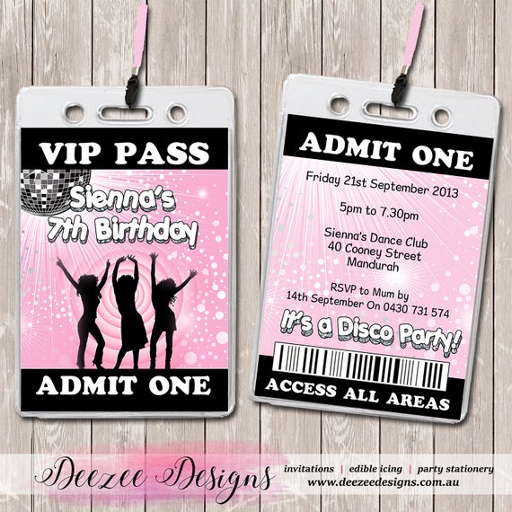 Disco VIP Lanyard Birthday Invitations x 10 Il_570xn
