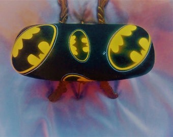 Man's handmade hard eyeglass case,"The Bat Signal"/ vision accessory/ health & beauty/ bag or purse item/ Bat Man theme/ ocular case