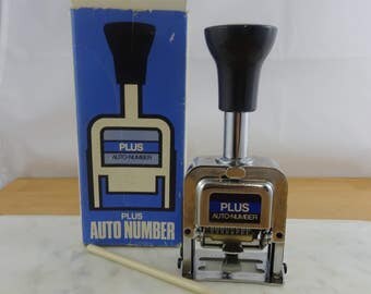 Vintage Plus Automatic Numbering Machine Hand Stamp | Office Metal Stamp | Made in Japan, Never Used in Box