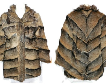 Vintage Fur Coat 70s Lightweight Fur Jacket Coyote Fur Unique Diagonal Pattern Boho Fur Jacket Amazing Must See! S chest to 34 inches