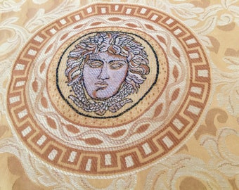Vintage Gianni Versace Medusa Gold Fabric Remnant 29 by 29 Inches