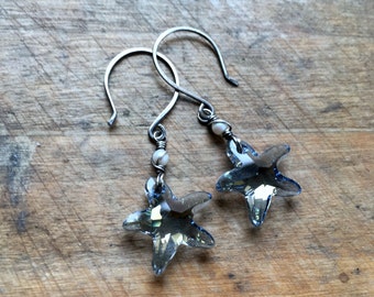 Blue Crystal Starfish Earrings Sterling Silver Ocean Jewelry Mother's Day Gift Ready to Ship Beach Jewelry