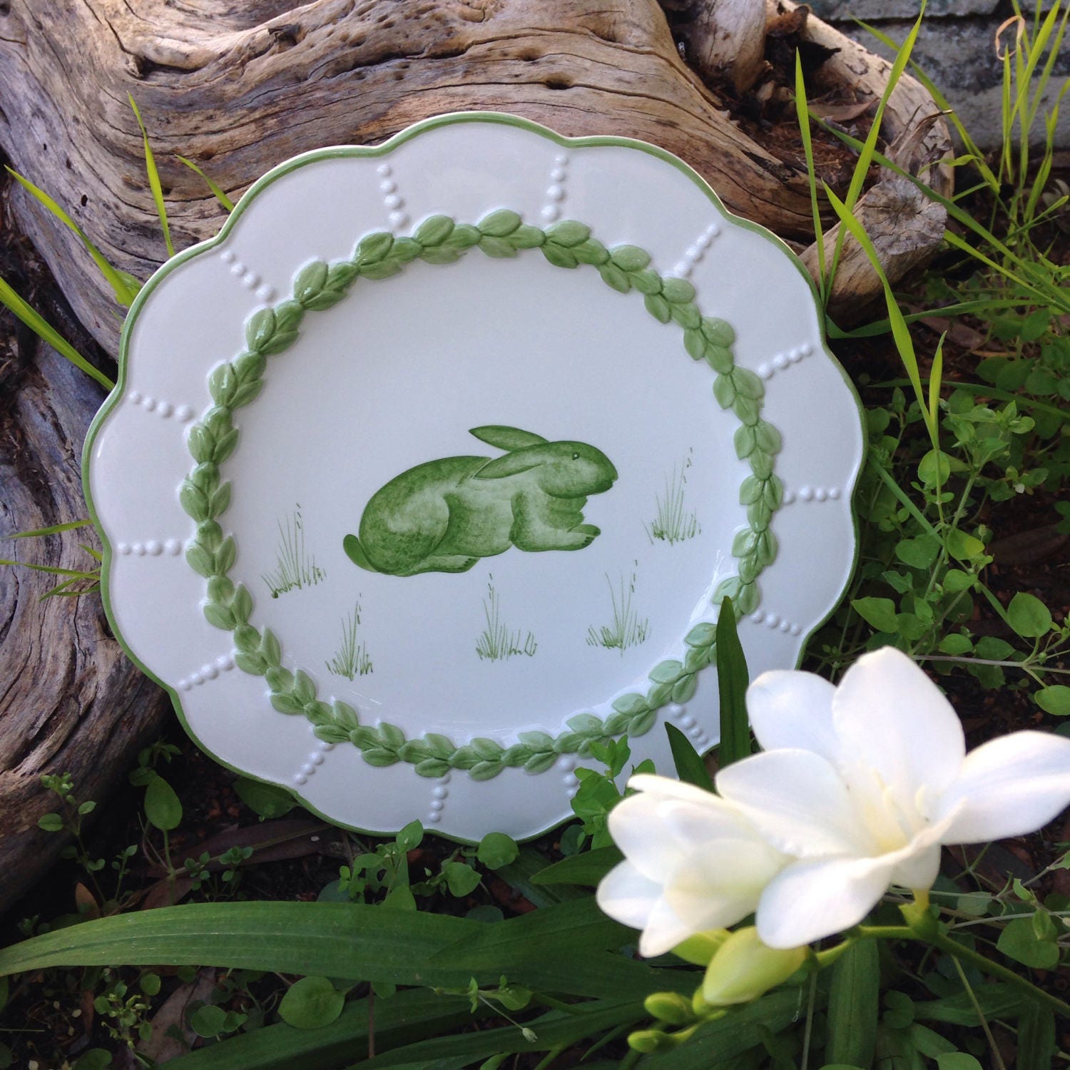 Easter plates set of 4 Italian ceramic wall plates bunny