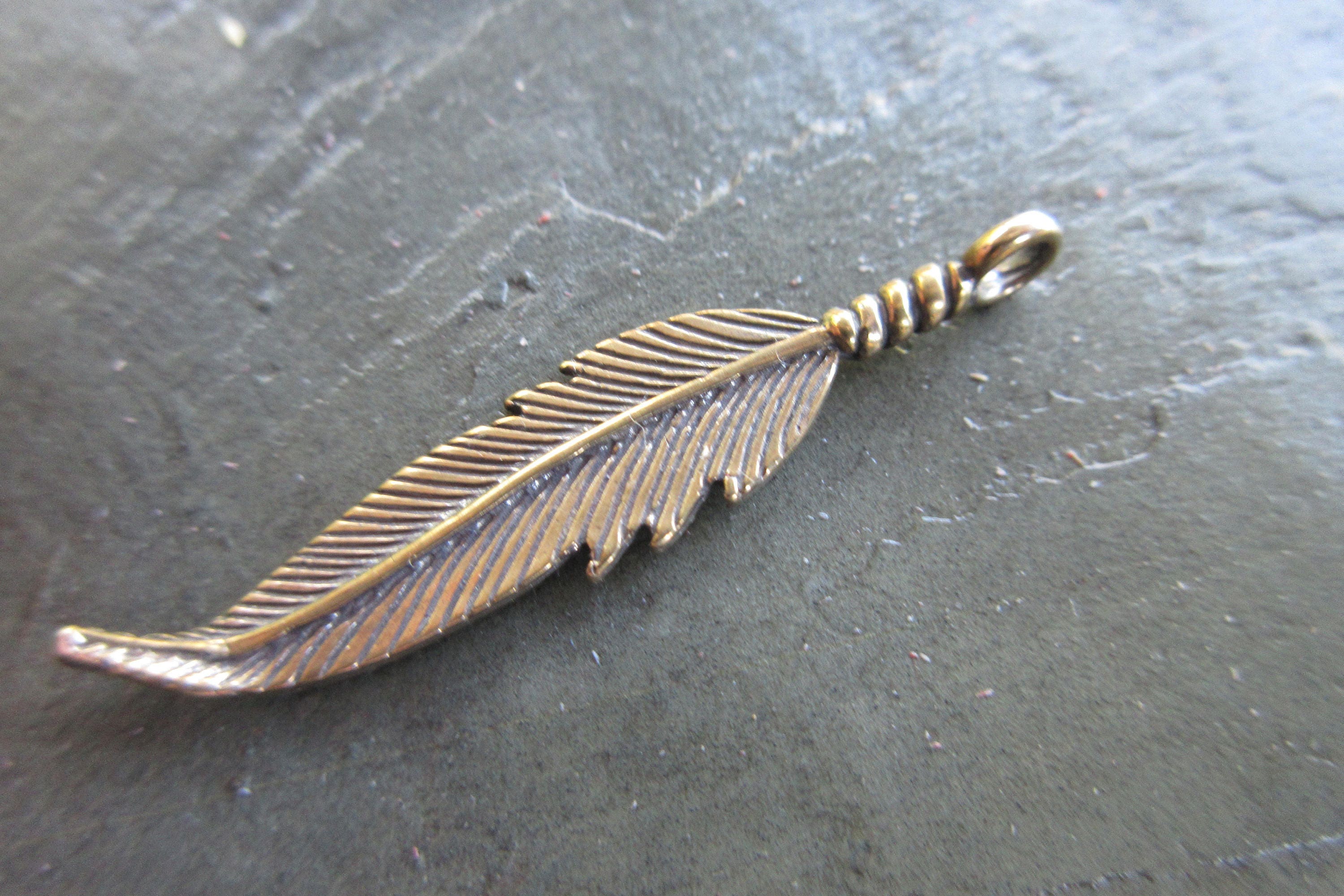 Pure Bronze Feather charm oxidized finish 9mm x 39mm spiritual