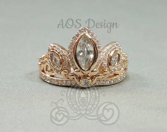 Rapunzel Rose Gold Tiara Princess Ring Tangled Crown Crystals Rose Gold 925 Silver or Brass