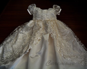 Off White Lace Christening Gown, Baptism, Dedication, 0 - 3 months, 0-3 months, 3-6 months, 6-9 months, 9-12 months, 12-24 months
