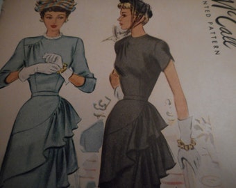Vintage 1940's McCall 7345 Dress Sewing Pattern, Size 16 Bust 34