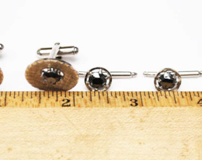 Sterling Hematite Cuff links - three Tuxedo Button Slide - Silver black - wedding groom