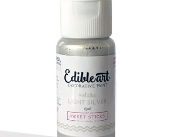 Light Silver 15ml Metallic Edible Art Paint by Sweet Sticks for cake, cookie, & confectionary decorating