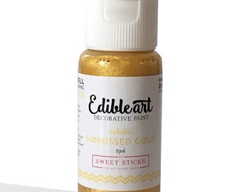 Sunkissed Gold 15ml Metallic Edible Art Paint by Sweet Sticks for cake, cookie, & confectionary decorating