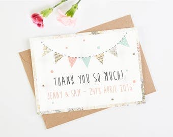 Wedding Thank You Card - Floral Patchwork Bunting