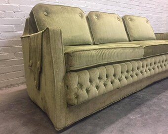 Hollywood Regency Sofa In Tufted Green Velvet By Sam Belz - SHIPPING NOT INCLUDED