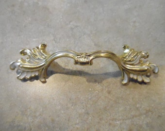 Vintage French Provincial Drawer Furniture Pull Ornate Gold & White Design 3 Inches On Center Restoration Hardware Salvage Shabby Chic