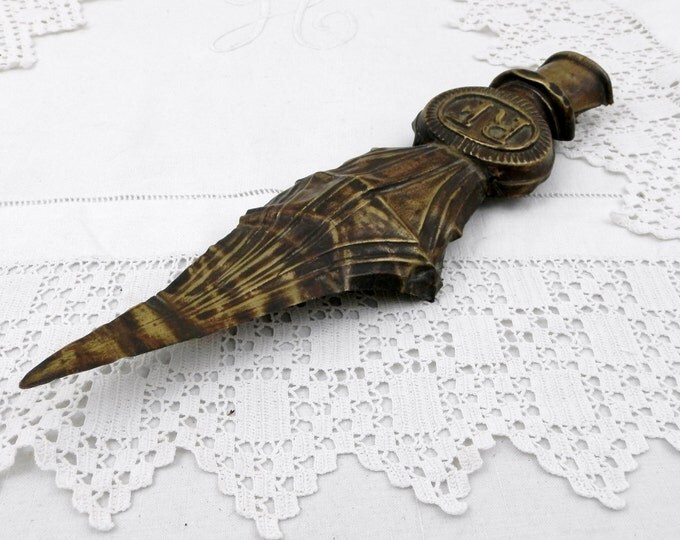 Antique French Brass Reposse Flagpole Finial, Top, Cap, Republique Francaise, Metal, Banner, Country Decor, Tricolor, France, Flag, Pole