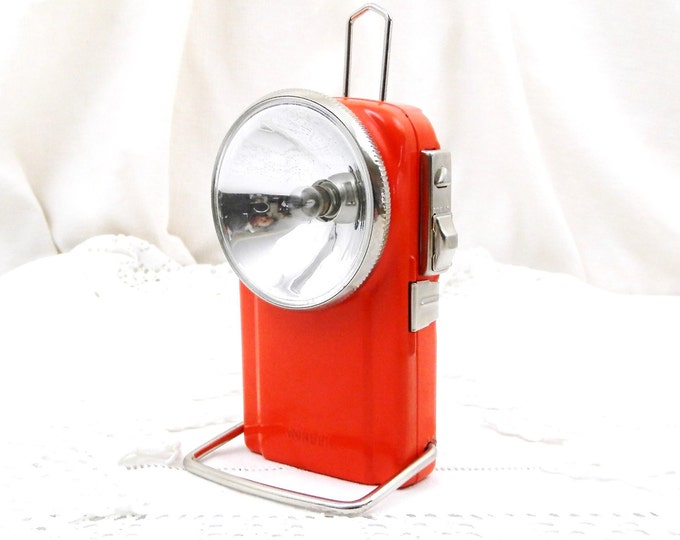 Unused Vintage French Red Hand Held Metal Wonder Flashlight / Torch, Searchlight, Upcycled, Decor, Industrial, Retro, Lamp Lighting, Camping