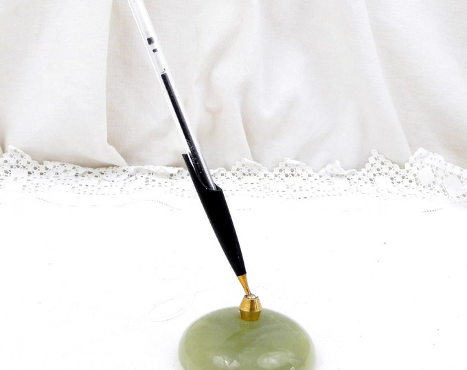 Vintage Mid Century Carved Veined Green Marble Onyx Agate Pen Holder, Paperweight Desk, Office, Retro, Home,Interior, Mid Century Modern