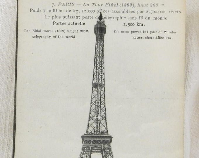 Antique Unused French Black and White Postcard of the Eiffel Tower in Paris, Wireless Tower, French Decor, Vintage Parisian Decor, Shabby