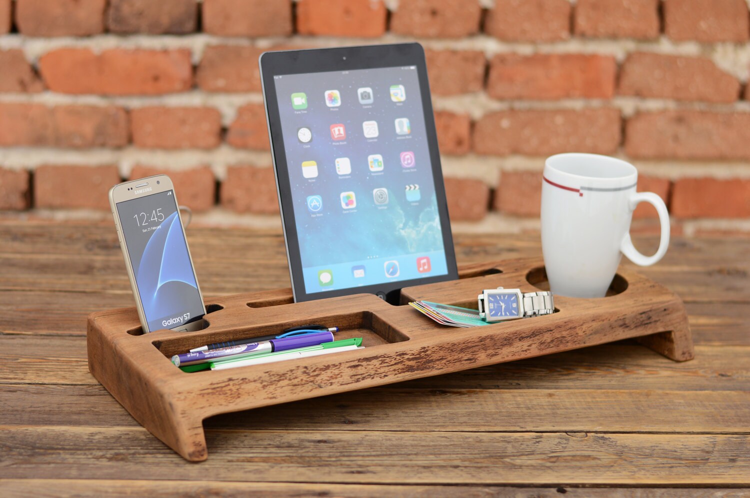 Wood Desk Organizer Tablet Stand At Janie Davis Blog