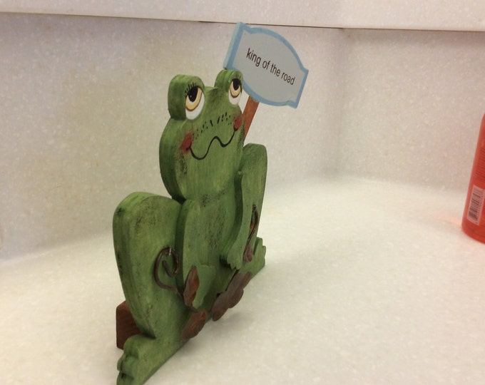 King of the Road Frog. Wooden, 6" X 6 1/2"X 1 1/2". Sits on counter
