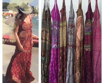 BOHO DRESS, mix SILK, bohemian dress, maxi dress, long dress, sleeveless dress, GYPSIe DRESs, fashion dress