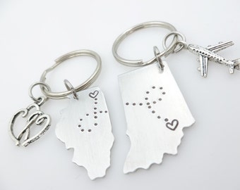 State Keychain USA custom Best Friends Long Distance Relationship LDR matching set going away gift long distance family living apart college