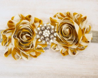 baby headband, mustard yellow gray headband, mustard headband, toddler headband, photo prop headband, grey headband, newborn headband, bows