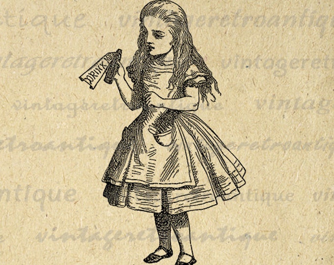 Alice in Wonderland Drink Me Digital Image Printable Download Alice Illustration Image Graphic Vintage Clip Art Jpg Png HQ 300dpi No.1512