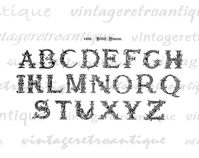 Printable Image Ornamental Alphabet Download Classic Greek Letters Elegant Digital Graphic Antique Clip Art Jpg Png HQ 300dpi No.413