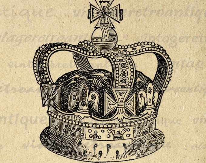 Digital Image Royal Crown Graphic Deluxe Printable Download Antique Clip Art Jpg Png Eps HQ 300dpi No.701